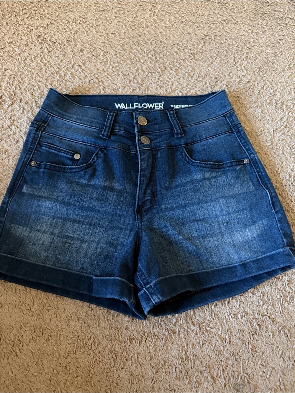 Wallflower Dark Wash High-Rise Denim Shorts